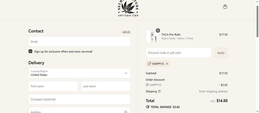 Secret Nature Discount - 25% Off on Vape Cartridges