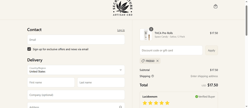 Secret Nature Coupon Code - Get 15% Off on CBD PreRolls